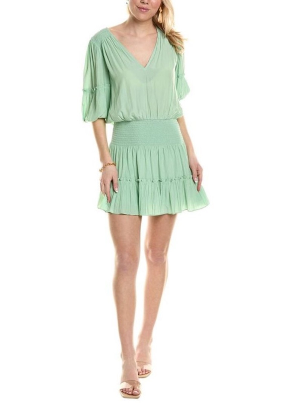 Ramy Brook Gilda Smocked Mini Dress in Pistachio Green Size Large